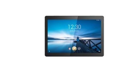 une tablette posée sur une surface blanche