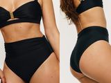 two pictures of a woman in a black bikini and a black bikini