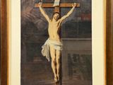 tableau représentant un homme sur une croix, un livre à la main