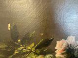 a painting of flowers in a vase on a table