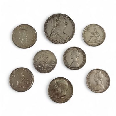 8 PIECES EN ARGENT : - 4 x 500 LIRES ITALIENNES - 1 x 5 MARK…