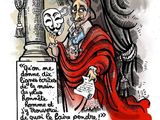 une image représentant un dessin de bande dessinée montrant un homme portant un masque sur la tête