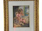 tableau représentant une petite fille assise dans un fauteuil à bascule en train de lire un livre