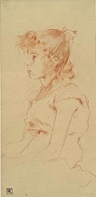 drawing of a woman in profile with her head turned to the left