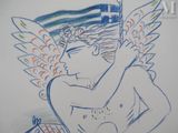 a drawing of an angel with a sword in his hand