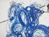 a drawing of a man riding a bike on the street