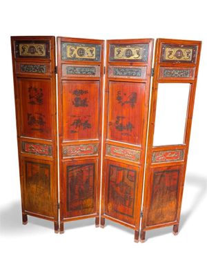 Paravent en bois laqué à quatre panneaux (formant tête de li…