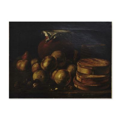 une image représentant un tableau où l'on voit des pommes et d'autres fruits posés sur une table