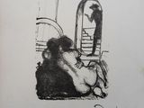 drawing of a woman sitting on a chair in front of a mirror