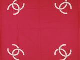 chanel red silk scarf with white cc logo