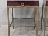 pair of brass and glass side tables with drawers on each side