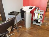 a picture of a hair salon with a chair and a sink
