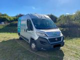 a silver van parked in a field with trees in the background