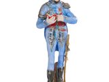 figurine représentant un homme en uniforme bleu tenant une canne