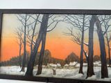 a picture of a painting of a deer in the woods