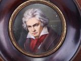 painting of a portrait of a man with white hair in a wooden frame
