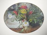a painting of flowers in a vase on a table