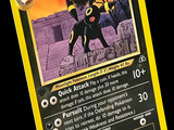 carte Pokémon jaune sur laquelle figure l'image d'un chat noir