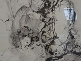 a black and white drawing on the wall of a room