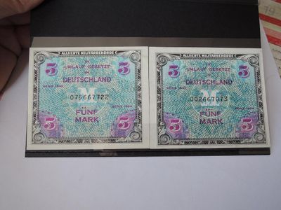 Deux Billets Allemagne 5 Mark 1944 - Neufs 35 - 45 Eur…