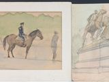 two drawings of a man on a horse and a man on a horse