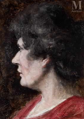 an image of a painting of a woman in a red dress