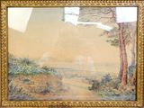 peinture représentant un paysage avec des arbres et une route au premier plan