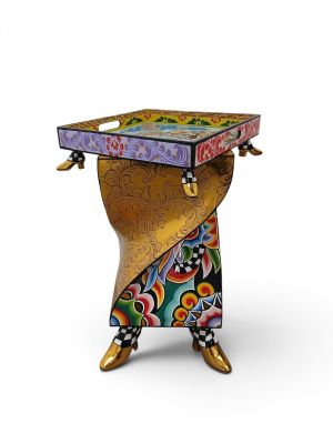 an image of a decorative table with a tray on top of it