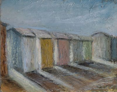 Hervé THIBAULT (né en 1944) Cabine de plage en Normandie - Photo 1