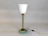 an image of a table lamp with a white glass shade on it