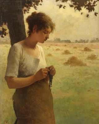 une image représentant un tableau où l'on voit une femme debout sous un arbre