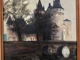an image of a painting of a castle with a bridge
