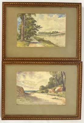 une paire d'aquarelles représentant une route de campagne et des arbres