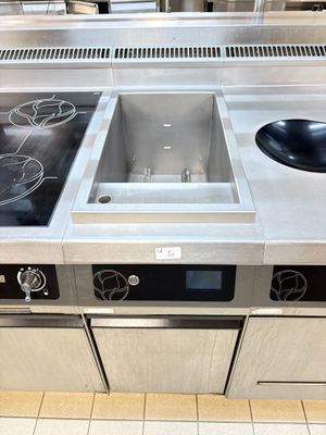 two sinks in the middle of a stainless steel kitchen