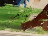 a picture of a painting of a man and a woman sitting on a bench