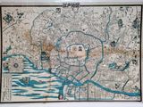 an old map of the city of london with a river running through it