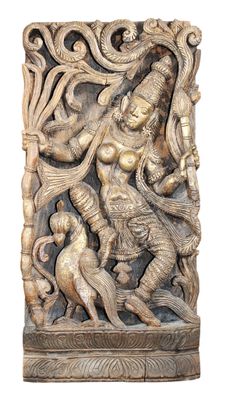 an image of a sculpture of a woman and a man on a horse