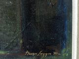 a painting of a cat sitting on a window sill