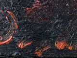 a close up of a painting of a fish on a piece of wood