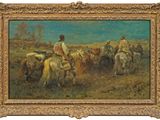 une image d'une peinture représentant un groupe d'hommes à cheval