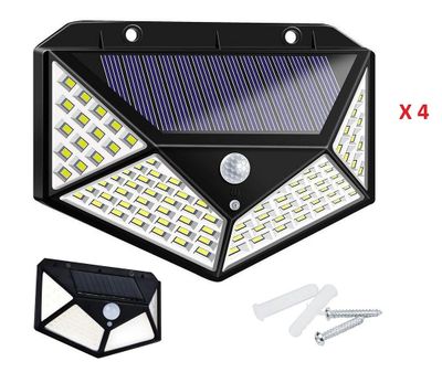Lot de 4 lampes solaires 100 LEDs avec détection des mouveme…