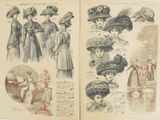 many pictures of women in hats and gowns in this book