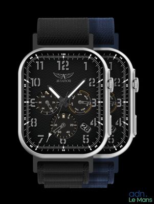deux montres à cadran noir et bracelet bleu sur fond noir