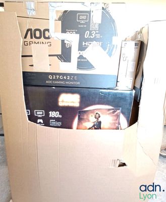 a cardboard box with a picture of a person in it
