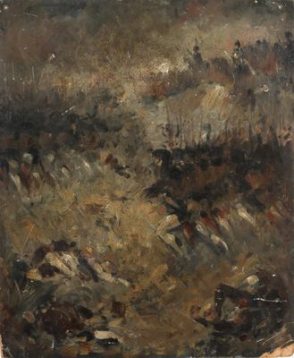une image représentant un tableau où l'on voit un homme à cheval dans un champ
