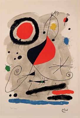 une image représentant un tableau d'un oiseau aux couleurs rouge, noir et bleu