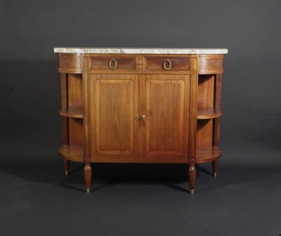 Desserte en acajou à dessus de marbre blanc veiné gris. Ouvr… - Photo 1