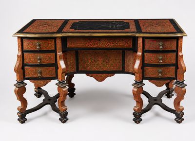 une image représentant un bureau avec des tiroirs et un plateau en marbre