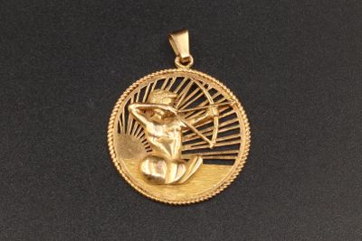 Pendentif médaillon Sagittaire en or jaune 18K (750°/00) ajo…