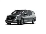 a grey mercedes van parked on a white background